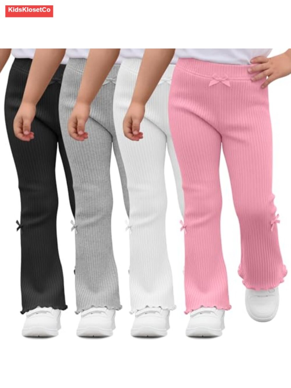 4 Pack Toddler Girls Flare Pants Cotton Ribbed Bell Bottoms Bootcut Leggings